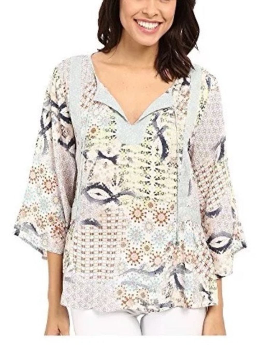 Dylan Abstract Print Keyhole Ruffled Top